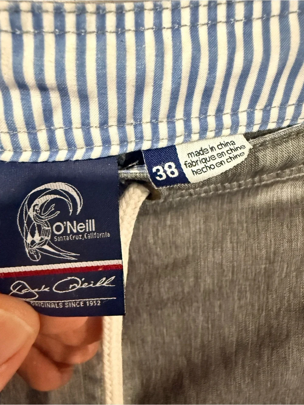 O'Neill Men's Gray Hybrid Shorts with Drawstring Waist Size 38